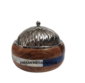 Vaisselle de serveur de nourriture de qualité exclusive et pot chaud design unique bois et incrustation d'os en acier inoxydable pour vaisselle de table - Product Image 1