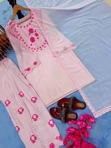 Conjunto de Salwar Kameez de Algodón Rosa con Bordado Floral, Corte Holgado, Largo hasta el Suelo, Secado Rápido, Ropa Étnica Tradicional para Mujer, Estilo Casual - Product Image 5