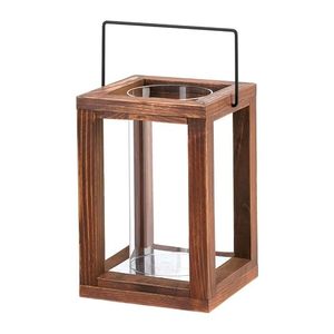 Portavelas Rústico de Madera, Farol Decorativo de Mesa con Florero de Vidrio Tipo Huracán - Product Image 2