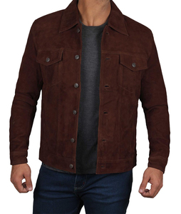 Men Genuine <b>Suede</b> Leather Trucker <b>Jacket</b> Casual Spring Autumn Vintage Fashion <b>Jacket</b> - Product Image 4
