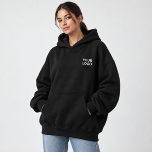 Sudadera con Capucha Extra Grande para Mujer, Sudadera de Forro Polar Negro con Estampado de Logotipo en la Parte Delantera, Manga Larga, Ropa Casual de Otoño - Product Image 6