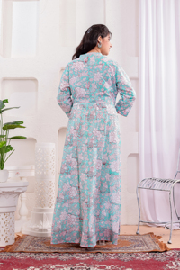 Floral <b>Print</b> Regular Floor-Length Knitted Dress Mandarin Collar Long Sleeve Cotton Ball Gown Formal Eco-Friendly Hand <b>Block</b> - Product Image 5