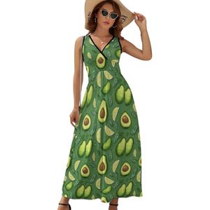 Vestido largo con estampado de limones para mujer, vestido largo bohemio con cuello en V profundo, vestido sin mangas con corte en A, vestido informal de verano, vestido hawaiano fresco - Product Image 1