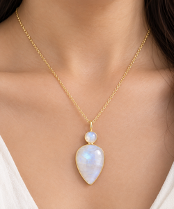 Pendentif de mode en pierre de lune et agate bleue dentelle, en laiton massif plaqué or 18 carats, forme poire et ronde, bijoux les plus vendus en gros - Product Image 1