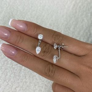 Round and Pear Cut Diamond Jacket <b>Earrings</b> in White <b>Gold</b> Elegant Minimalist Bridal <b>Earrings</b> Luxury <b>Dangle</b> Jewelry Gift for Women - Product Image 4