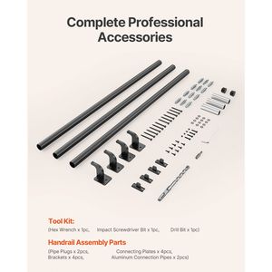 Corrimano per Scale a Parete in Alluminio Galvanizzato Nero da 10 Piedi, Tubo da 1,26 Pollici, per Uso Interno ed Esterno - Categoria Prodotto: Componenti per Scale - Product Image 6