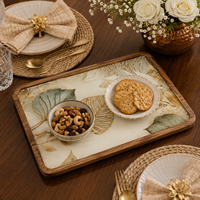 Plateau de service rectangulaire décoratif de luxe moderne en bois émaillé poli à la main, écologique, pour table à manger