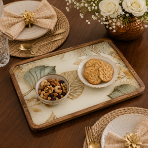 Plateau de service rectangulaire décoratif de luxe moderne en bois émaillé poli à la main, écologique, pour table à manger - Product Image 2