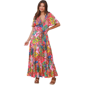 Vestido Maxi Floral para Mujer, Manga Corta, Ligero, Vestido de Verano - Product Image 1