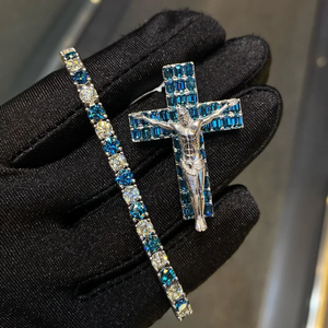 Silver Plated Zinc Alloy Cross Customized Pendant Charm Moissanite Themed Hip Hop Unisex IGI Certified Fashion Jewelry Gift - Product Image 4