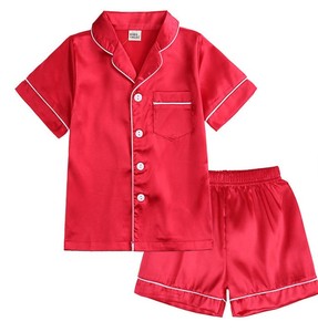 Ensemble pyjama à manches courtes pour filles, vêtements de nuit d'été, couleur unie, short en polyester doux avec boutons - Product Image 3
