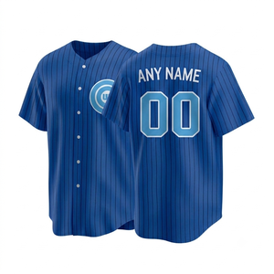 Maillot de baseball personnalisé à rayures bleues, col en V, manches courtes, impression sublimée, respirant, séchage rapide, maille, uniforme unisexe - Product Image 1