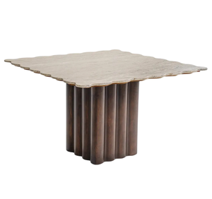 Table à manger moderne en bois et marbre, base en bois de manguier massif finition brune, plateau en marbre design, table à manger 4 places - Product Image 2