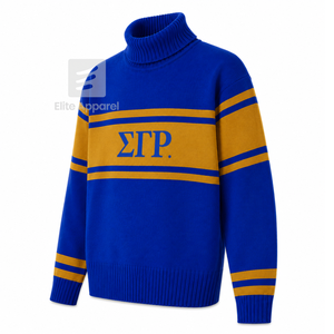 Logo brodé personnalisé de la sororité Sigma Gamma Rho sur le devant, rayé bleu et or, pour vêtements grecs féminins. - Product Image 1