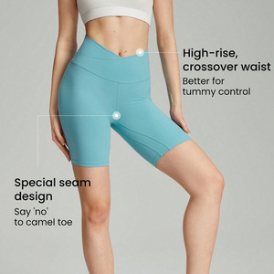 Shorts de yoga taille haute respirants pour femmes, confort athlétique, en Spandex/Coton doux à compression personnalisée, pour programmes d'impression - Product Image 3