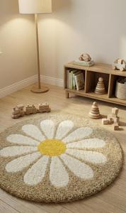 Alfombra Redonda de Lana con Diseño de Margaritas, Moderna y Encantadora, Hecha a Mano, Suave y Afelpada, para Cuarto de Niños, Dormitorio o Sala de Estar - Product Image 3