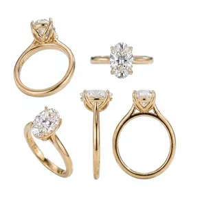 Anillo de Compromiso con Diamante Ovalado CVD de Laboratorio |   Oro de 14K |   Montura de Uña Única con Diseño de Tulipán |   Color D VVS |   Joyería Fina OEM - Product Image 2