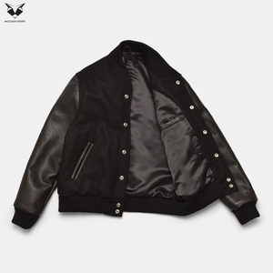 Nouvelle Arrivée 2026 – Service OEM/ODM – Blousons universitaires noirs pour femmes à col montant et manches longues avec manches en cuir véritable - Product Image 5
