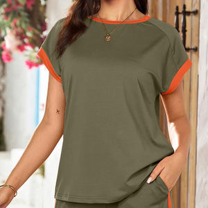 Ensemble de shorts pour femmes de qualité supérieure, style tendance, col rond, manches courtes, ensemble de shorts d'été pour femmes - Product Image 4