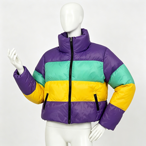2027 Razer Impex <b>Cropped</b> Mardi Gras <b>Puffer</b> <b>Jacket</b> 100% Polyester Hooded Quick Dry - Product Image 5