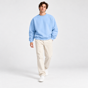Sudadera de Cuello Redondo Extra Grande para Hombre, Color Azul Claro Sólido, Tejida, de Manga Larga, Informal, para Otoño - Product Image 3
