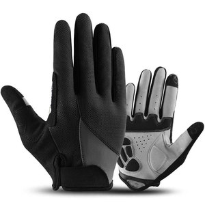 Gants de motocross à doigts entiers antidérapants rouge-gris en PU respirant avec fermeture auto-agrippante unisexe - Product Image 6