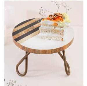 Top Display Cake Stand Tableware Decorative Handcrafted Enamel Finished Wooden Cake Stand With Metal Designer Stand - Product Image 1