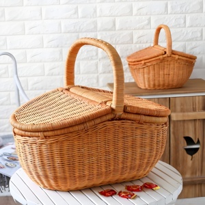 Cesta de picnic de ratán con tapa dividida, cestas de almacenamiento, accesorio para camping y playa al aire libre - Product Image 1