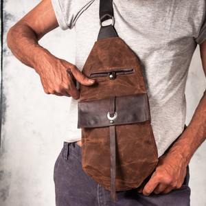 Sac bandoulière unisexe en cuir et toile, décontracté, tendance, imperméable, avec fermeture éclair, sac à dos de voyage et de randonnée, vente en gros LCSB-0025 - Product Image 3