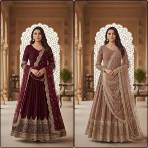 ชุดอานาร์กาลีอินเดียสมัยใหม่จาก Ramdev Trading สำหรับงานแต่งงาน งานดิวาลี งานเลี้ยงสังสรรค์ในครอบครัว ทำจากผ้าเทียม - Product Image 6