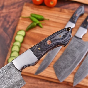 Hand Forged Damascus Steel Oxide Coated Full Tang Professional Chef <b>Knives</b> <b>Set</b> Wood Handle Japanese Style 6-7.9in Blade Length - Product Image 5