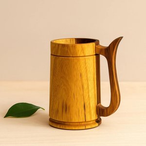 Chopes à bière artisanales en bois massif avec poignée, tasses à café et à thé en bois naturel, vaisselle de bar rustique rétro, cadeaux - Product Image 4