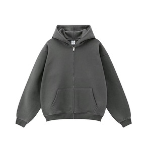Khaki Sand Heavyweight Zip Up Hoodie Unisex Oversized Cotton French Terry Full Zipper Hooded Sweatshirt Streetwear - Product Image 6