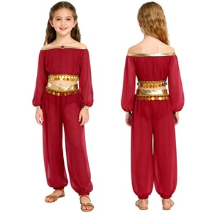 Conjunto de 2 piezas de top y pantalones para danza del vientre para niñas de 6 a 16 años, para clases de danza del vientre, actuaciones en escenario y fiestas temáticas. - Product Image 5