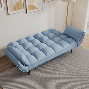 57\" Blue Sofa Bed with Soft Two Armrests and Comfortable Throw <b>Pillow</b> for <b>Small</b> Apartment Bedrooms - Product Image 5
