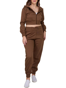 Wholesale Women's Crop Hoodie and <b>Jogger</b> Tracksuit Set Deep Color Drop Shoulder Cropped Fit Made in Pakistan Wholesale - Product Image 3