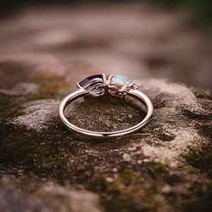 Vintage Aquamarine Opal Engagement Ring Art Deco Moissanite Wedding 925 14K Rose Gold Plated Band Pear Unique <b>Women</b> Bridal Rings - Product Image 6