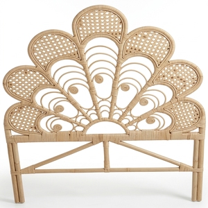 Cabecera de Cama Moderna y Minimalista con Diseño de Flor de Pavo Real, Estructura de Madera Ecológica, Tapizada en Microfibra Marrón, Personalizable - Product Image 1