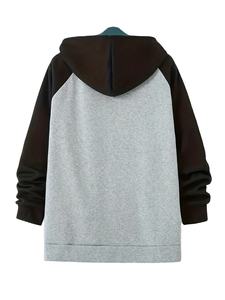Sweat-shirt à capuche sportif décontracté pour hommes Design Color Block Coupe régulière avec poches Gris et noir Confort au quotidien Bangladesh - Product Image 3