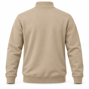 Sudadera de punto para hombre, color caqui, con cremallera de un cuarto, corte regular, color liso, cuello alto, informal - Product Image 2