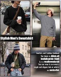 Paquete de 3 Sudaderas para Hombre, Tallas Grandes y Altas, Manga Larga, Cuello Redondo, Estilo Casual, Básicas y Ligeras - Product Image 3