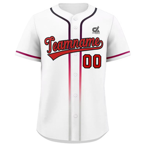 Camiseta de Béisbol Blanca Personalizada 2025 con Mangas Azules, Ribete y Diseño Abotonado, Nombre y Número Personalizados, Uniforme de Equipo Estilo Profesional - Venta al Por Mayor - Product Image 1