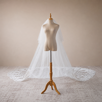 Voile de mariée exquis en tulle doux grande taille, long, style chapelle, avec bordure en dentelle festonnée, pour mariage en église, direct usine