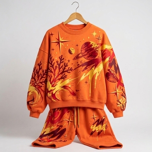 Ensemble de survêtement pour femme avec sweat-shirt imprimé cosmique orange et pantalon large, style streetwear galaxie, décontracté, deux pièces, mode ONEAPEX Apparels - Product Image 5