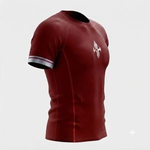 Camiseta Deportiva de Manga Corta Color Granate para Hombre, con Logotipo Blanco Sublimado, de Secado Rápido, en Spandex/Poliéster, Cuello Redondo - Product Image 5