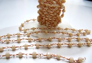 1 Foot- 14K Gold Plated Pink Chalcedony Rondelle Faceted 3-4mm Beaded Wire Wrapped <b>Rosary</b> Chain - Product Image 2