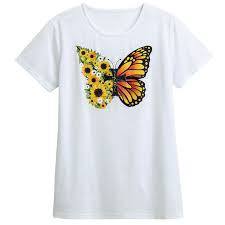 เสื้อยืดลำลองฤดูร้อนสำหรับผู้หญิงลายดอกไม้ผีเสื้อดอกเบญจมาศพิมพ์ลายแขนสั้นคอกลมเสื้อนุ่มระบายอากาศได้ดี - Product Image 2