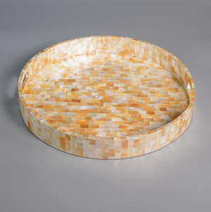 Plateau rond en nacre de qualité supérieure, vaisselle de luxe, organisateur et rangement décoratifs, plateau en nacre - Product Image 3