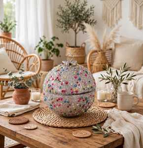 Pot de rangement pour boules de Noël en résine argentée scintillante de haute qualité, décorations de fête perlées multicolores pour la maison et les fêtes - Product Image 1