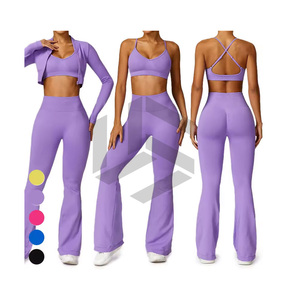Ensemble de yoga 7 pièces sans couture de haute qualité pour femme, soutien-gorge de sport et leggings de yoga très élastiques et respirants, personnalisable à l'avant, faible MOQ - Product Image 1